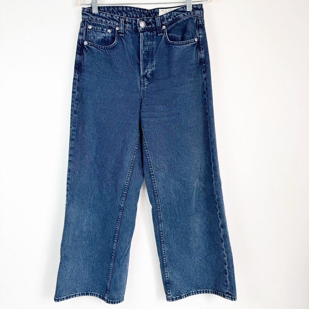 Rag & Bone Andi High Rise Ankle Wide Leg Jeans Women 27 Blue Dark Wash $268 NWOT - Picture 2 of 9